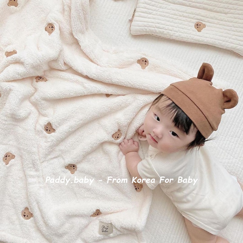 Chăn lông tuyết 2 mặt thêu gấu Chezbebe - Hàn Quốc cho bé