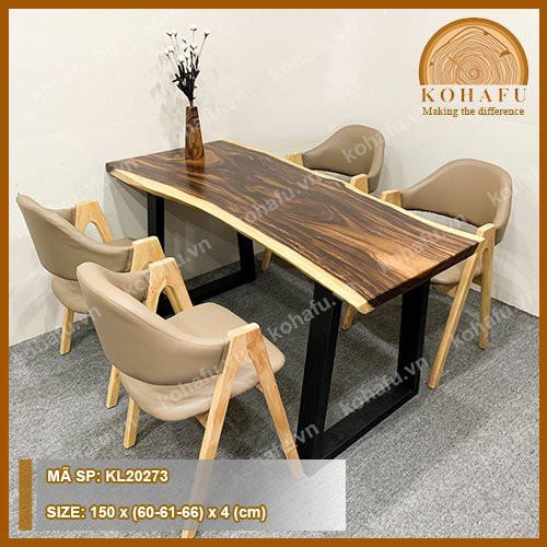 [HÀNG SALE] Mặt bàn gỗ me tây và chân sắt hôp dùng làm bàn ăn gia đình gỗ me - KL20273