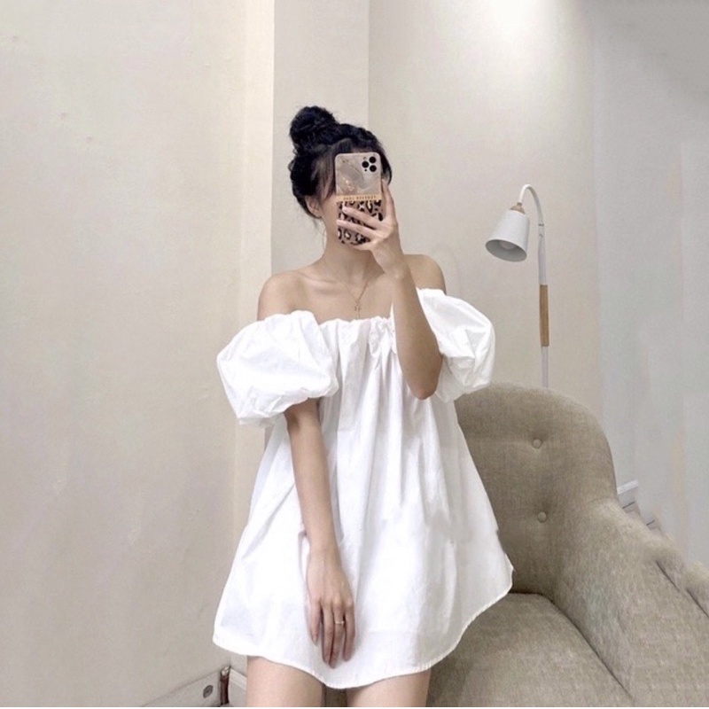 Áo trễ vai tay bồng xinh xắn đầm suông nữ dáng xòe nhiều màu LD546