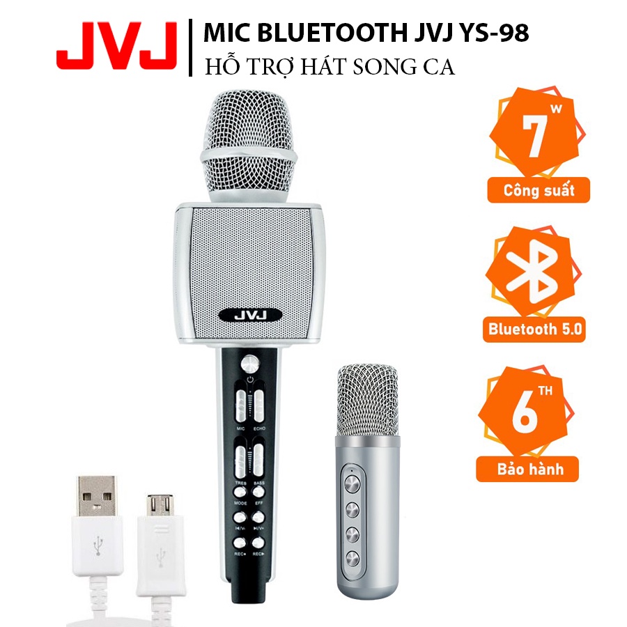 Micro karaoke YS 98 JVJ bluetooth Không dây kèm mic song ca - Mic YS 98 kết nối bluetooth nâng giọng tốt - bảo hành 6T