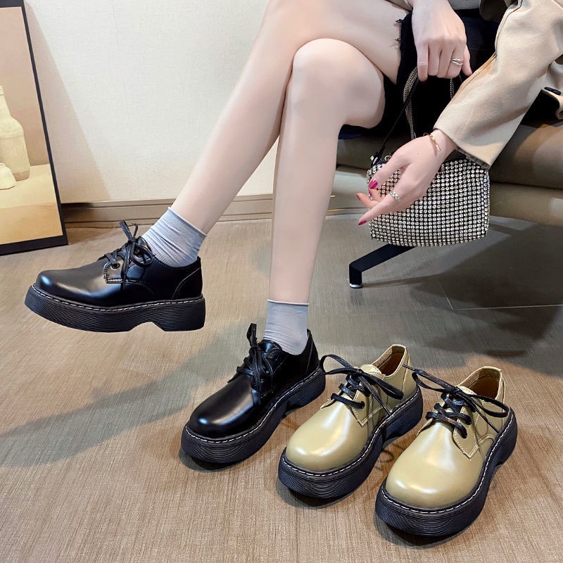Giày Da Đế Dày Mũi Lớn Phong Cách Anh Quốc Cổ Điển Dễ Phối Đồ Cho Nữ