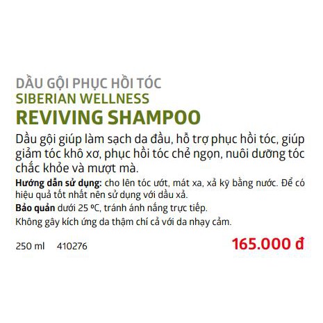 Dầu gội xả phục hồi tóc thảo dược thiên nhiên Reviving Shampoo Siberian Wellness Siberi Nga