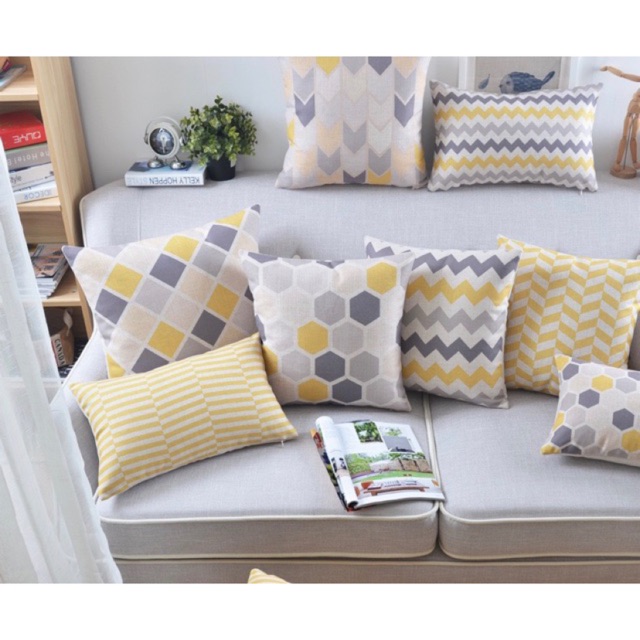 Vỏ gối áo gối sofa trang trí vàng-ghi(không ruột) | BigBuy360 - bigbuy360.vn