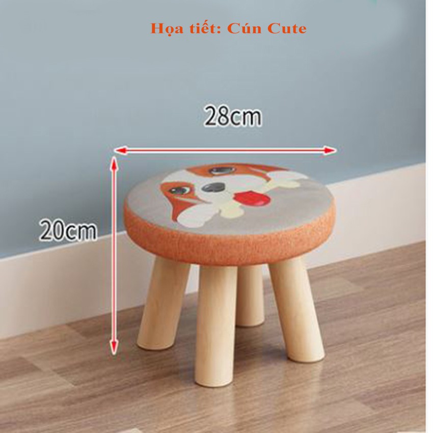 Ghế đôn in hình họa tiết dễ thương êm ái, Ghế đôn gỗ chắc chắn-My.Baby Offcial