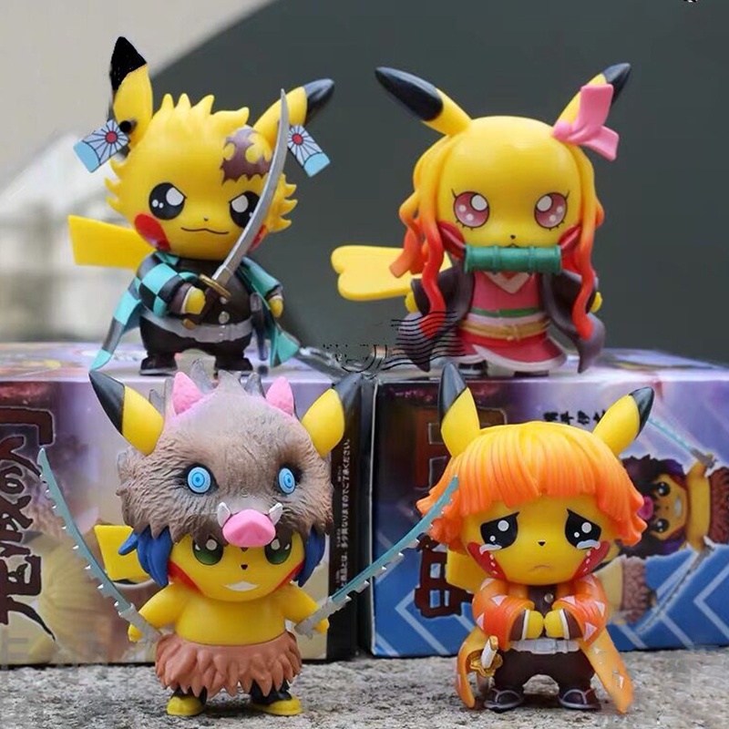 Mô hình Pokemon Pikachu cosplay kimetsu no yaiba đáng yêu dễ thương, figure pokemon anime thanh gươm diệt quỷ trang trí