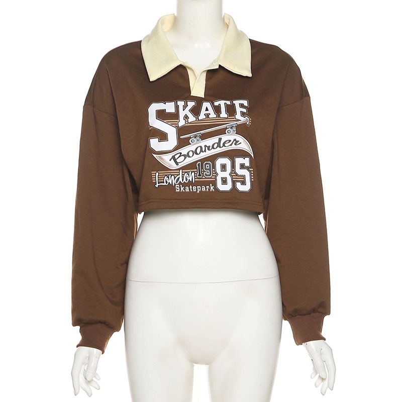 DUNEA Áo sweater dáng rộng in chữ thời trang cho nữ