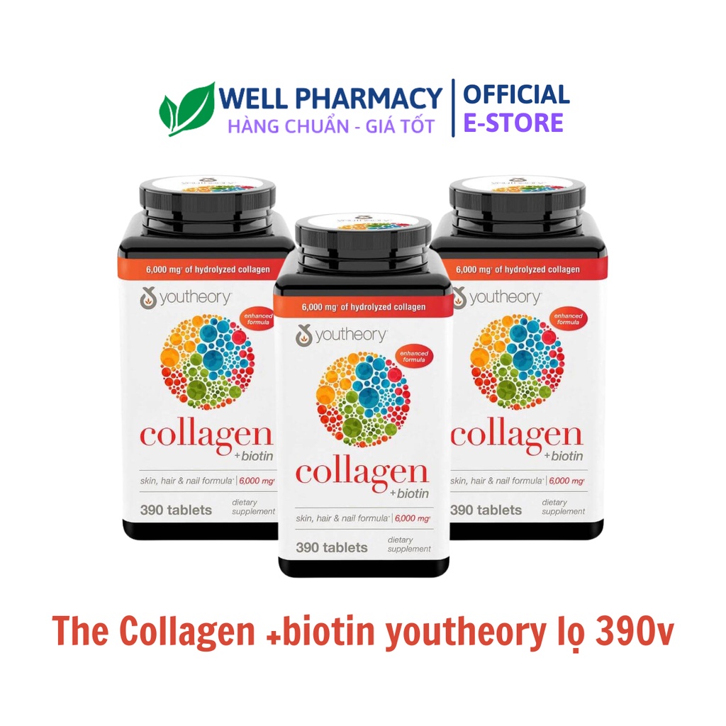Mỹ- Viên Uống Bổ Sung Vitamin, Collagen + Biotin hãng Youtheory lọ 390 viên