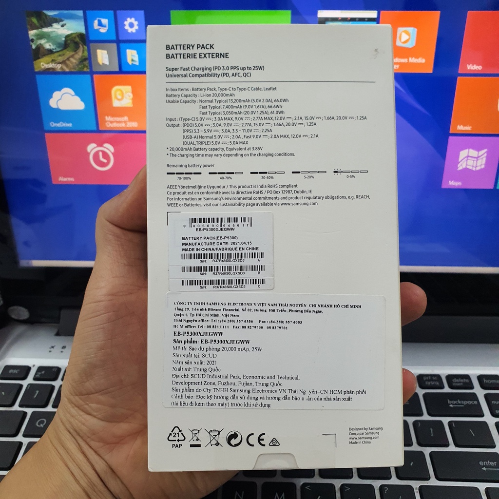 Pin Dự Phòng Siêu Nhanh 25W EB-P5300 Dung Lượng 20.000mAh Chính Hãng Samsung, Fullbox, Nguyên Seal, Bảo Hành Hãng