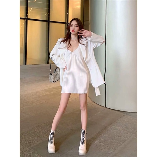 Áo Blazer Kèm Váy Xếp Ly Chiffon Phong Cách Hàn Quốc- Hàng Quảng Châu | BigBuy360 - bigbuy360.vn