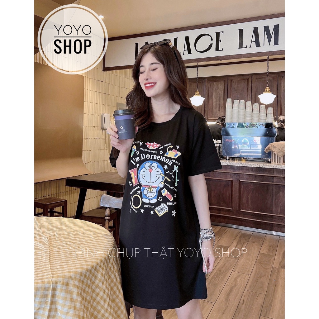 Áo đầm nữ thun thái phom rộng dáng dài dấu quần tay lỡ form dưới 70kg DORAEMOM MÀU NÂU
