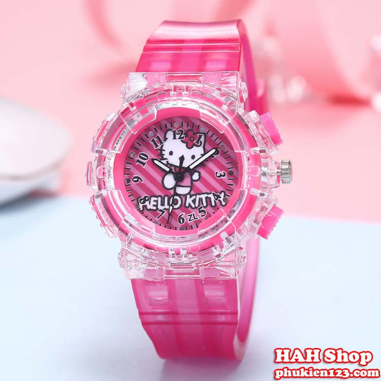 Đồng Hồ Đeo Tay Có Đèn Led Phát Sáng In hình mèo cột nơ hello kitty có đèn sáng siêu dễ thương