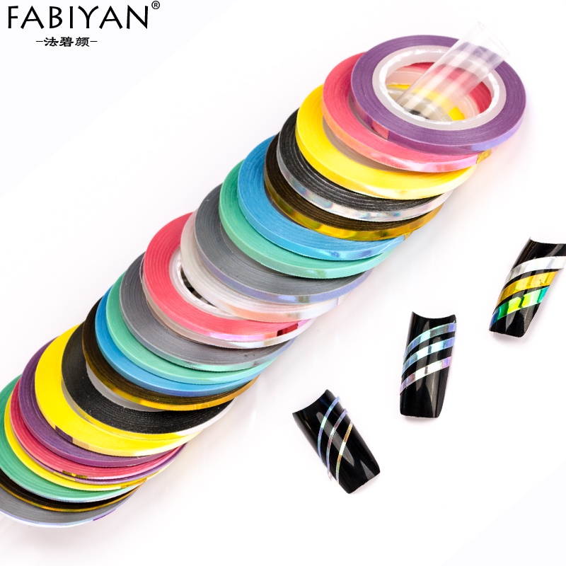 Băng dán móng FABIYAN kẻ sọc màu laser phù hợp sử dụng cùng UV Gel DIY 1/2/3mm