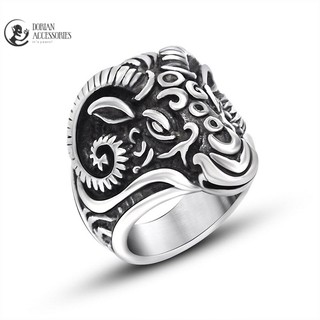 Nhẫn Nam Nữ Thời Trang Họa Tiết Đầu Dê Chất Liệu Bạc 925 Không Gỉ Thiết Kế Sang Trọng Fullsize