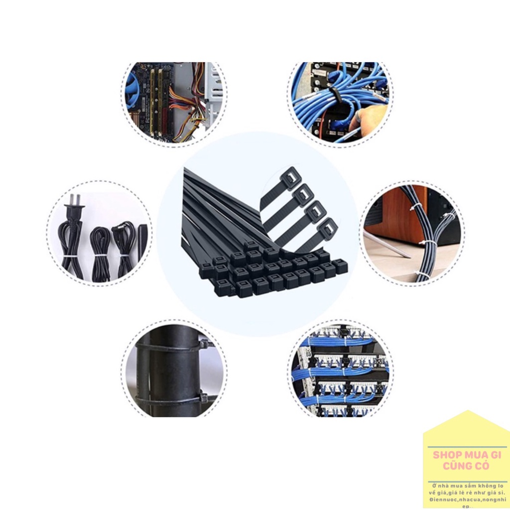 Dây rút nhựa đen &amp; trắng có đủ kích cỡ / chất liệu nhựa polime dẻo; bền chịu lực &amp; chịu nhiệt tốt { khoảng 70 sợi túi }