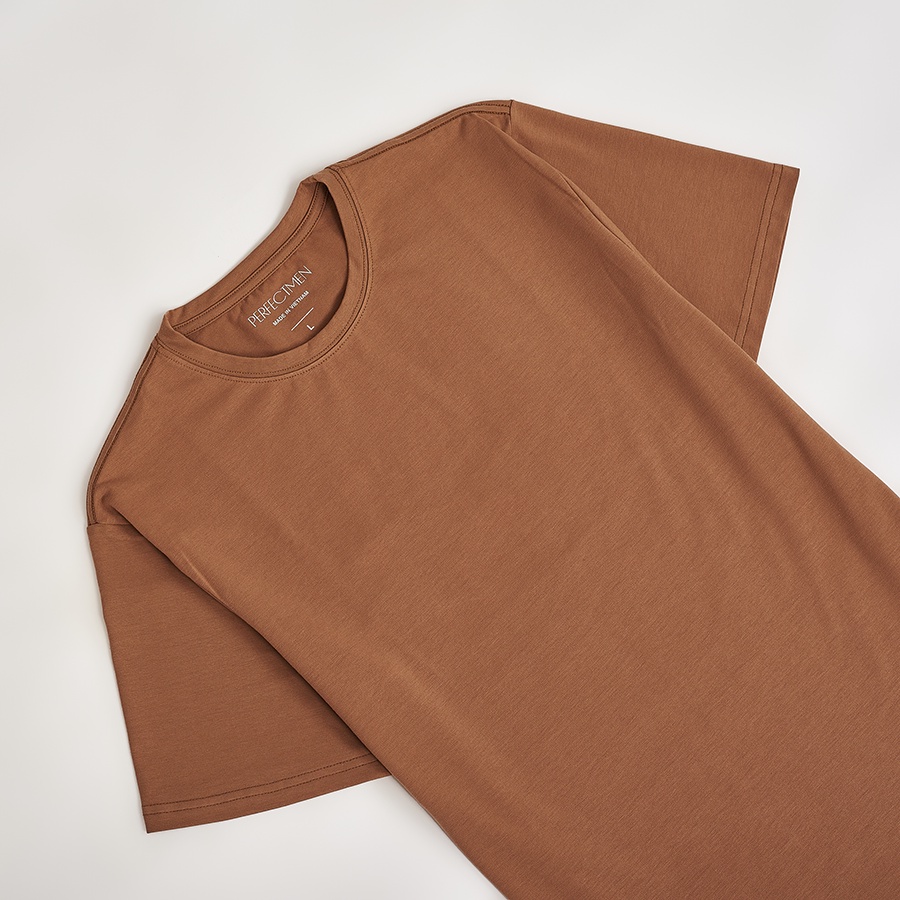 Áo thun trơn nam cổ tròn cao cấp PERFECTMEN vải cotton màu nâu mềm mịn xuất xịn co giãn 4 chiều dày dặn form regular fit