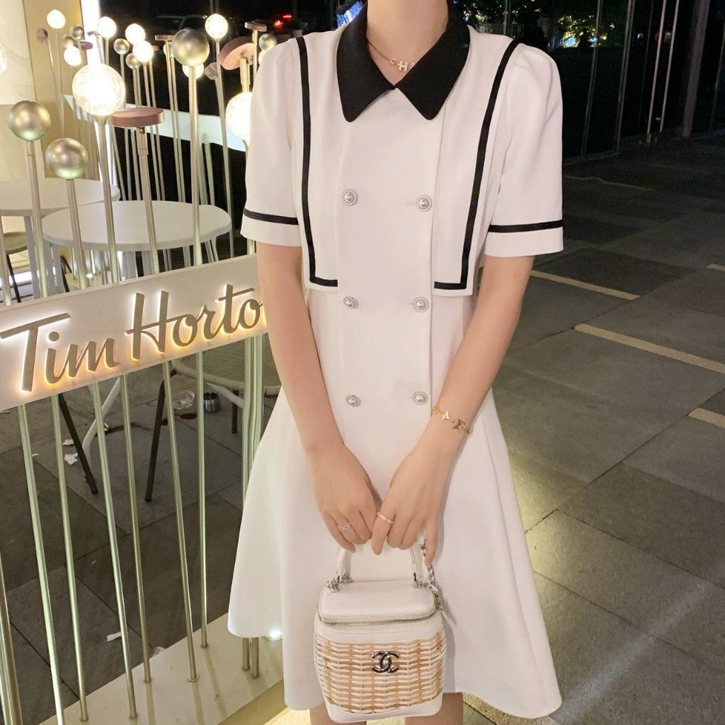 Đầm Dài Dáng Rộng Màu Sắc Tương Phản Thời Trang Mùa Hè Cho Nữ