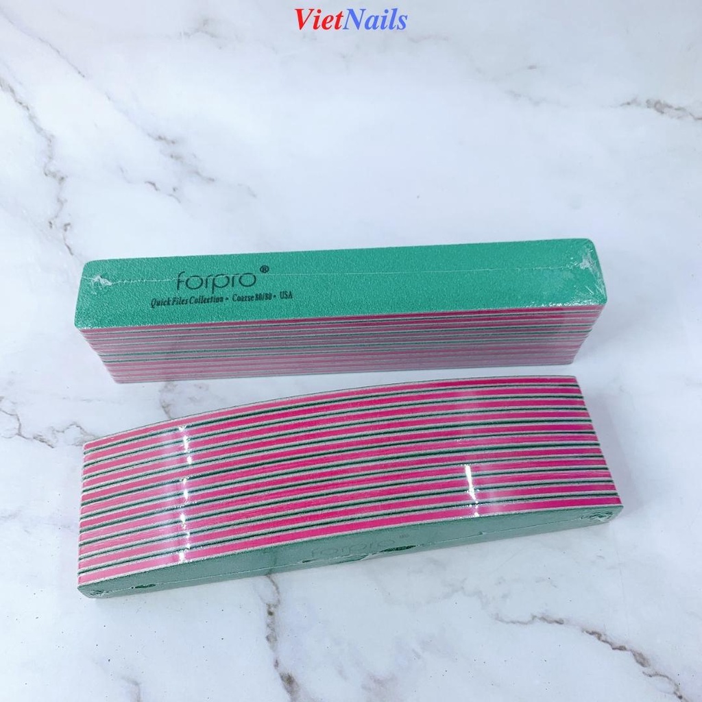 Lốc 10 Dũa Forpro Xanh Lõi Hồng Dũa Móng Tay Dũa Phá Bột Phá Gel Độ Nhám 80/80