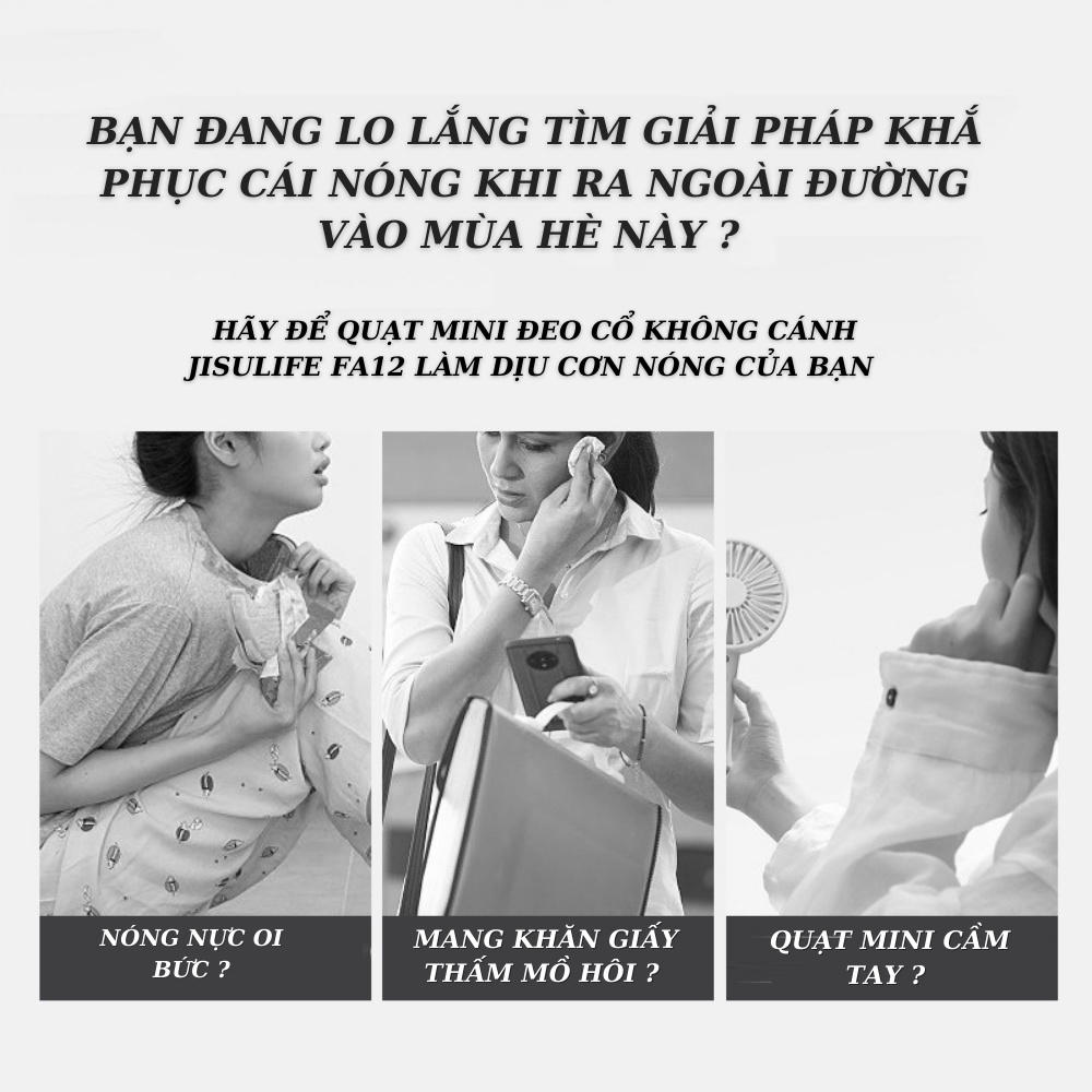 Quạt mini đeo cổ không cánh , pin 4000 mah , tự động điều chỉnh , 3 tốc độ gió rộng 360 , sạc USB , xiaomi , BH 24 Tháng