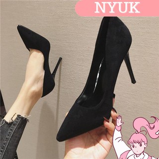 【Giao hàng 24H】 NYUK All-match new sexy high heels stiletto black professional pointed shoes
