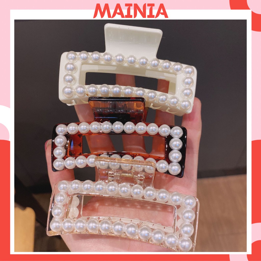[Sẵn] Kẹp Tóc Càng Cua Nhựa Đính Ngọc Trai Nhân Tạo Hàn Quốc Sang Chảnh Mainia Shop