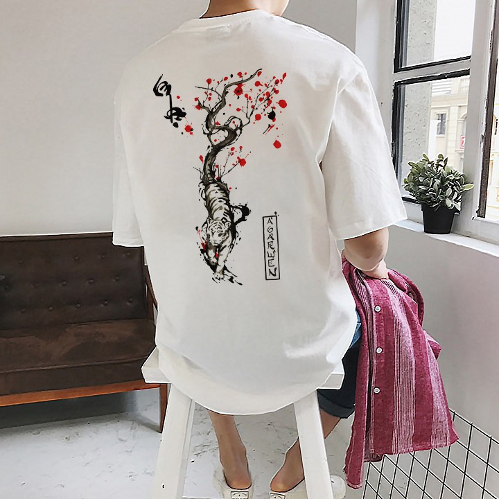 Áo phông tay lỡ HỔ ÔM GỐC CÂY, áo thun unisex form rộng trắng basic | BigBuy360 - bigbuy360.vn