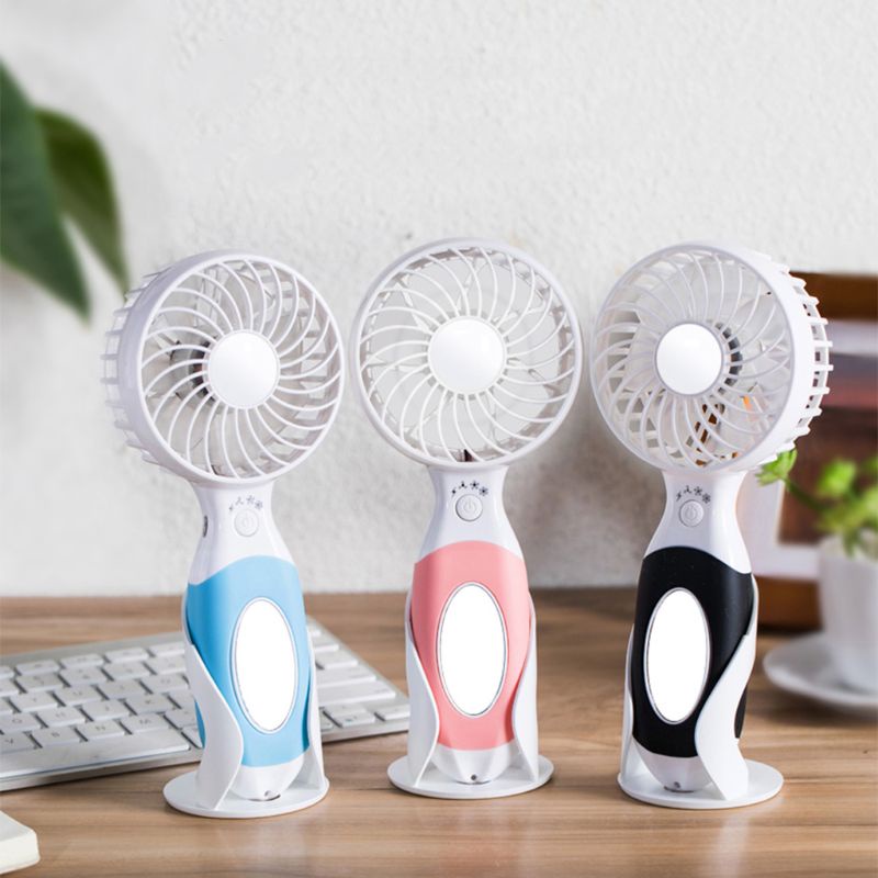 Quạt Mini Cầm Tay Sạc USB Kèm Gương Trang Điểm Và Giá Đỡ Tiện Dụng