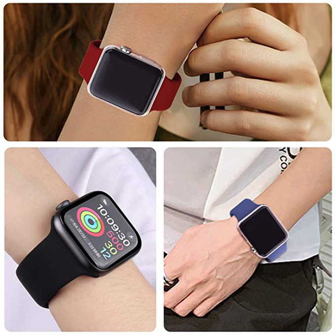 Dây Đeo Đồng Hồ Bằng Cao Su Silicon Màu Đen Cho Apple Watch 44mm 40mm 38mm 42 mm Iwatch Serie Se 6 5 4