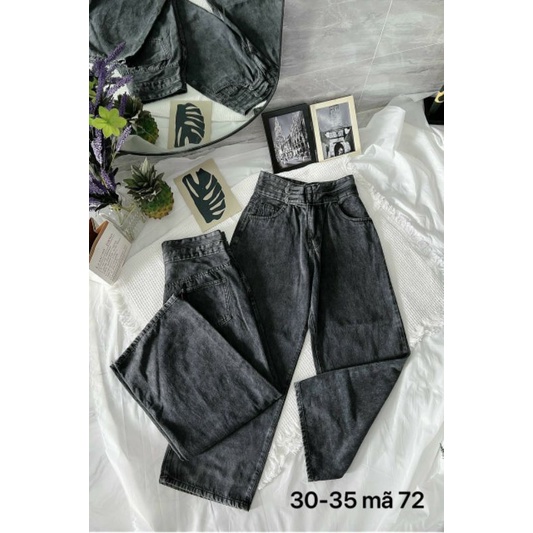 Quần Baggy Jean Nữ Lưng Cao Bigsize Tới 80kg ,Màu Đen. #72. Hàng VNXK. Huynhsen Shop