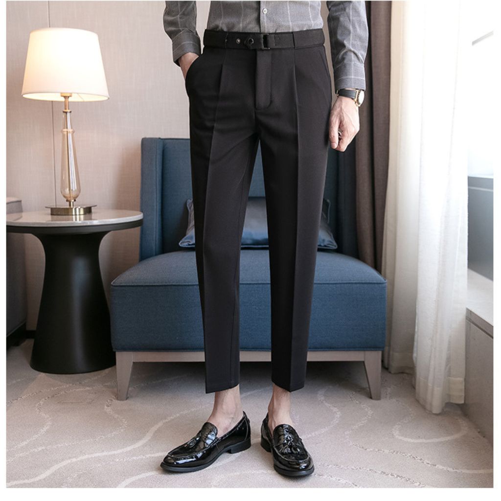 Quần âu nam có đai chỉnh eo Sidetab, quần cạp cao nam dáng baggy vải tuyết mưa UNIKA FASHION QD329