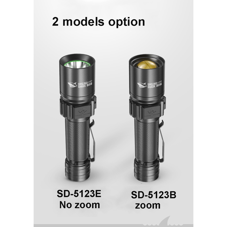Smiling Shark SD5123 Đèn pin LED siêu sáng USB sạc lại được thu phóng chống thấm nước đa năng