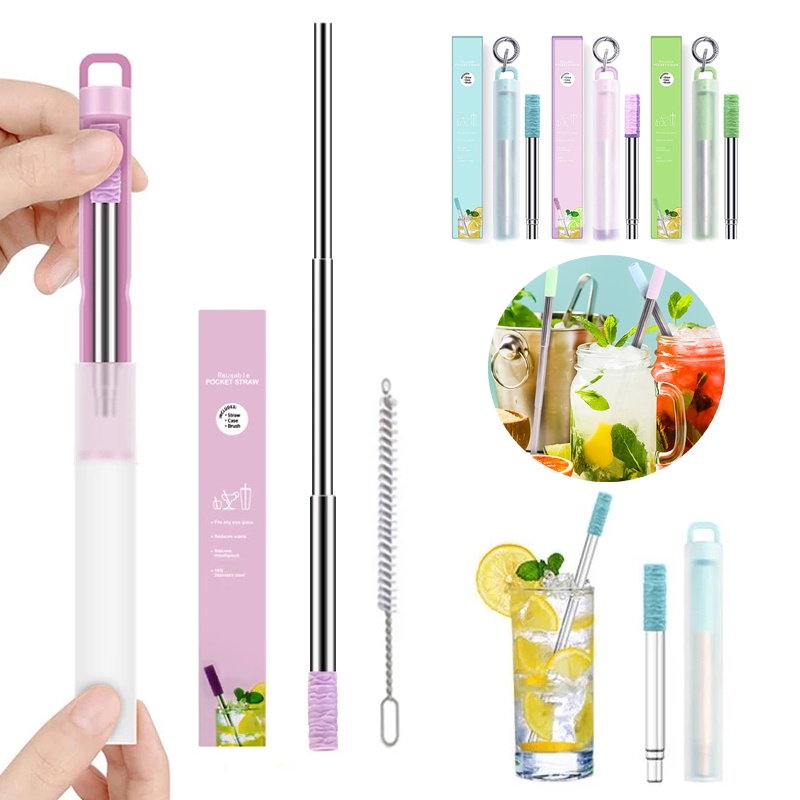 Ống Hút Bằng Thép Không Gỉ 304 Cao Cấp Có Thể Tái Sử Dụng Kèm Phụ Kiện Vệ Sinh