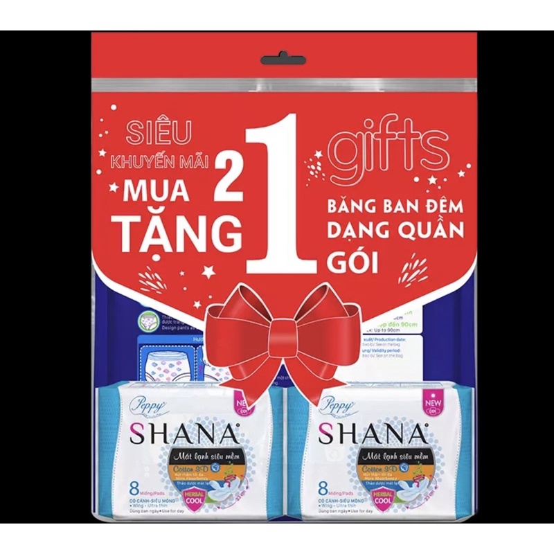 Mua 2 gói Băng vệ sinh Shana siêu mỏng cánh tặng 1 gói Băng vệ sinh quần Shana