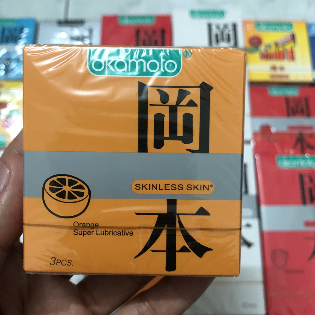 Bao cao su OKAMOTO Oranger Skinless Skin hương cam siêu bôi trơn dùng là phê ( 3PCS)