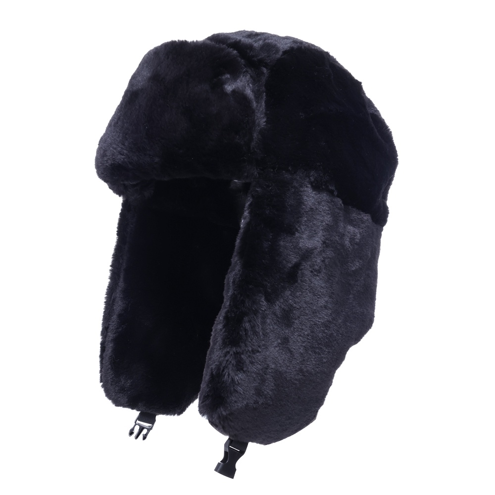 Mũ Bomber Giả Lông Thú Dày Dặn Màu Trắng / Đen Bảo Vệ Tai Thời Trang Thu Đông Cho Nam Và Nữ