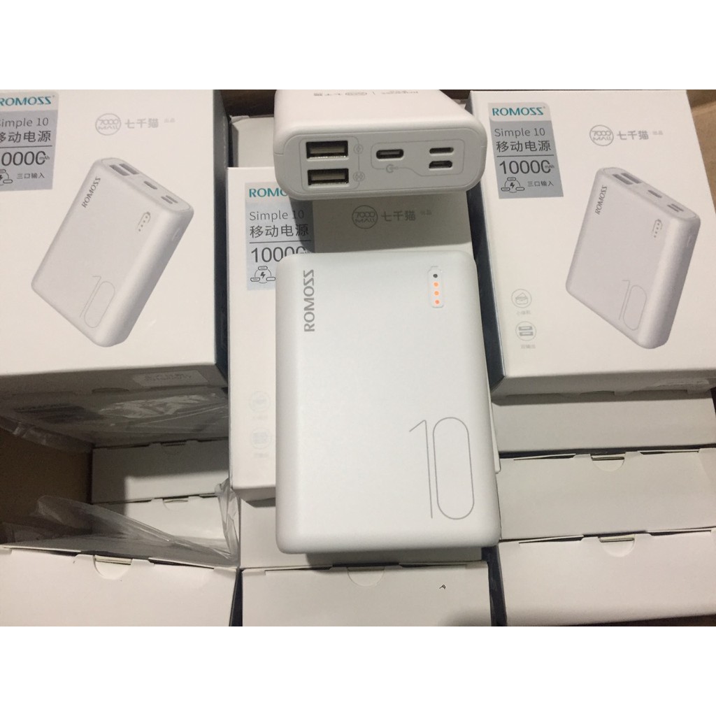 Sạc Dự Phòng Romoss Simple 10 Mini Siêu Nhỏ 10000Mah 3 Cổng Sạc Vào - Bh 1 Năm | Pin Dự Phòng Romoss Simple 10