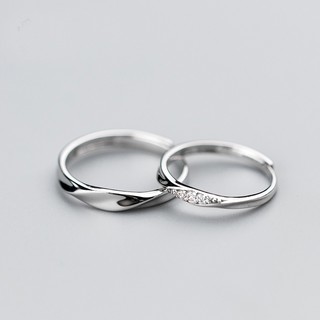 Nhẫn đôi nhẫn cặp nam nữ bạc s925 xoắn nhẫn nữ đính đá Cá jewelry NĐ12
