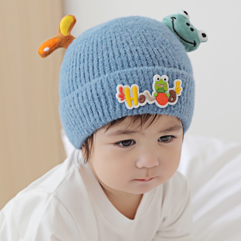 Nón len giữ ấm bé trai bé gái XAKA mũ len mùa đông dệt kim họa tiết tai ếch dễ thương cho bé