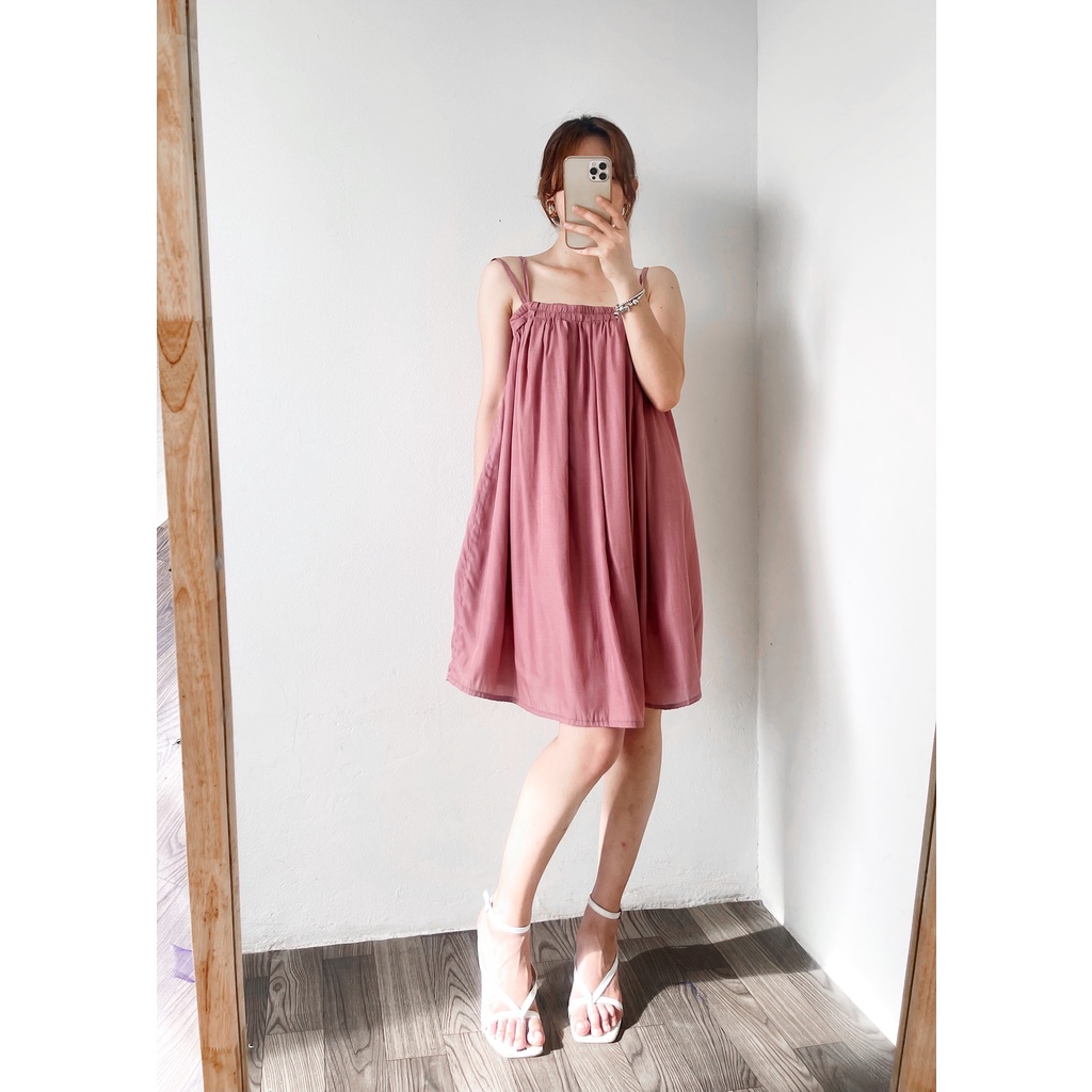 Váy dây Rosie freesize lụa hồng cháy hai lớp Harriet