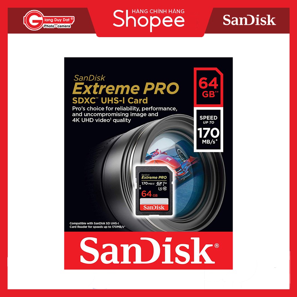 Thẻ nhớ SDXC SanDisk Extreme PRO 64GB/128GB UHS-I U3 4K V30 170MB/s - Model 2019 - Chính Hãng SanDisk