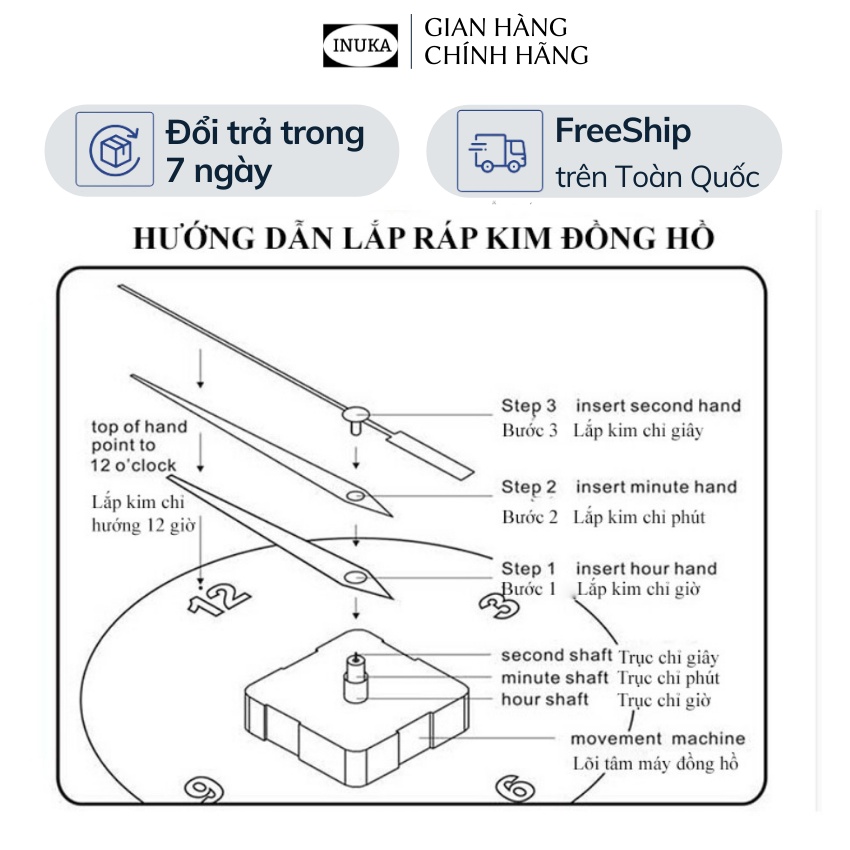 Đồng hồ treo tường kim trôi decor phòng khách trang trí đẹp bảo hành 12tháng có tờ hướng dẫn gắn kim đồng hồ inuka.decor