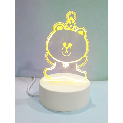 Đèn Led gấu brown trắng L1I6  Đèn Ngủ 3D cute bare bear cute molang pusheen tonton khủng long hoàng đế mèo capoo