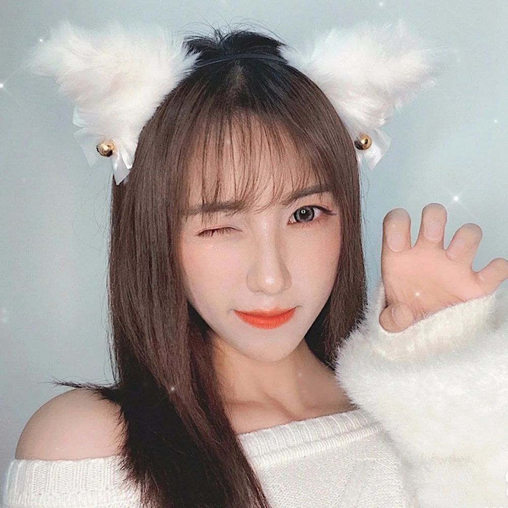 Băng Đô Tai Mèo Bằng Vải Bông Không Trượt Đính Chuông Nhiều Màu Sắc Phong Cách Lolita Hàn Quốc Cho Nữ