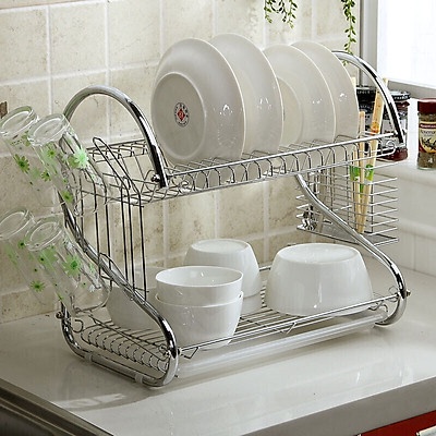 Kệ 2 Tầng Hình Chữ S Inox Đựng Chén Đĩa