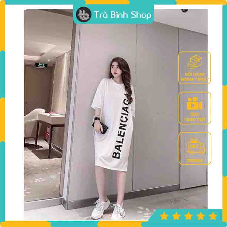 Đầm Dáng Suông Váy Dài Họa Tiết Chữ Ba Len Chất Cotton Co Dãn