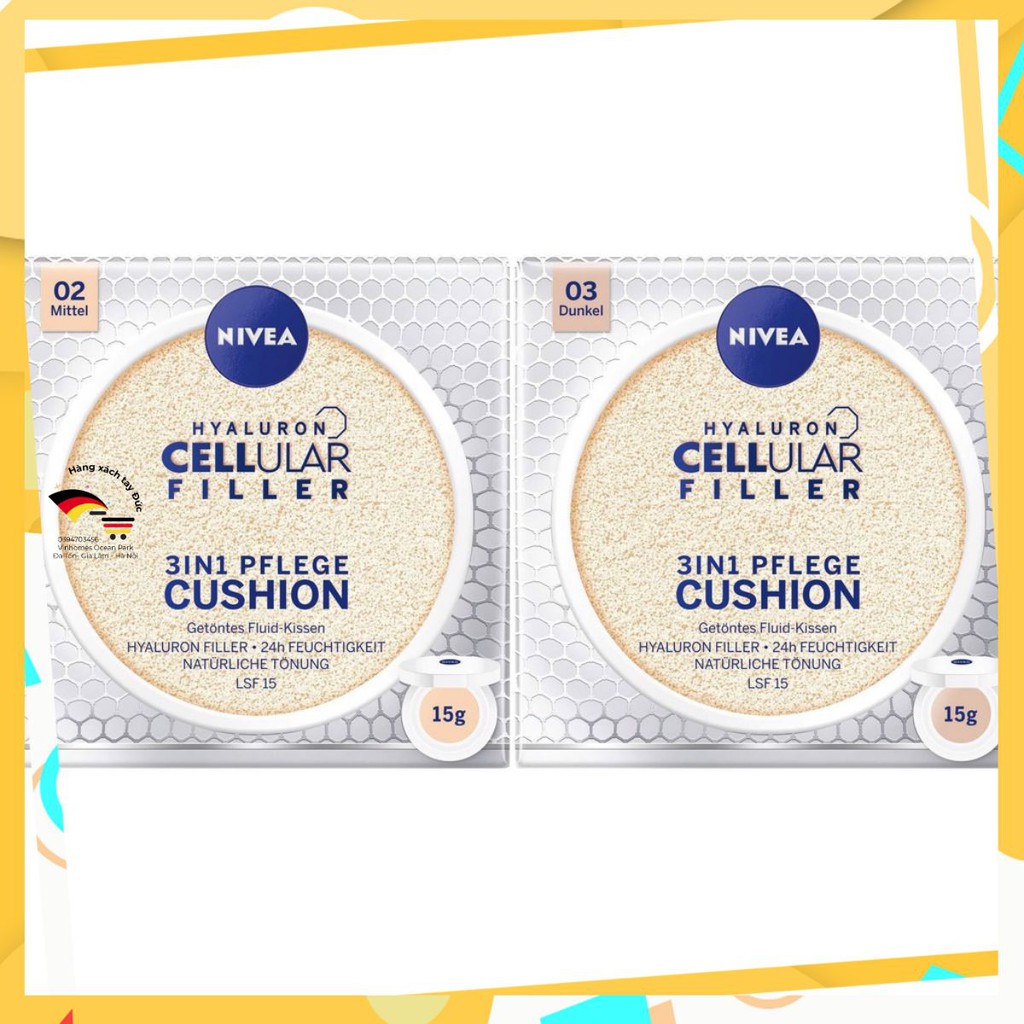 [NIVEA CUSHION] PHẤN NƯỚC LÀM CĂNG DA NIVEA HYALURON CELLULAR FILLER 3IN1 PFLEGE CUSHION, SPF15, 15G, HÀNG NỘI ĐỊA ĐỨC