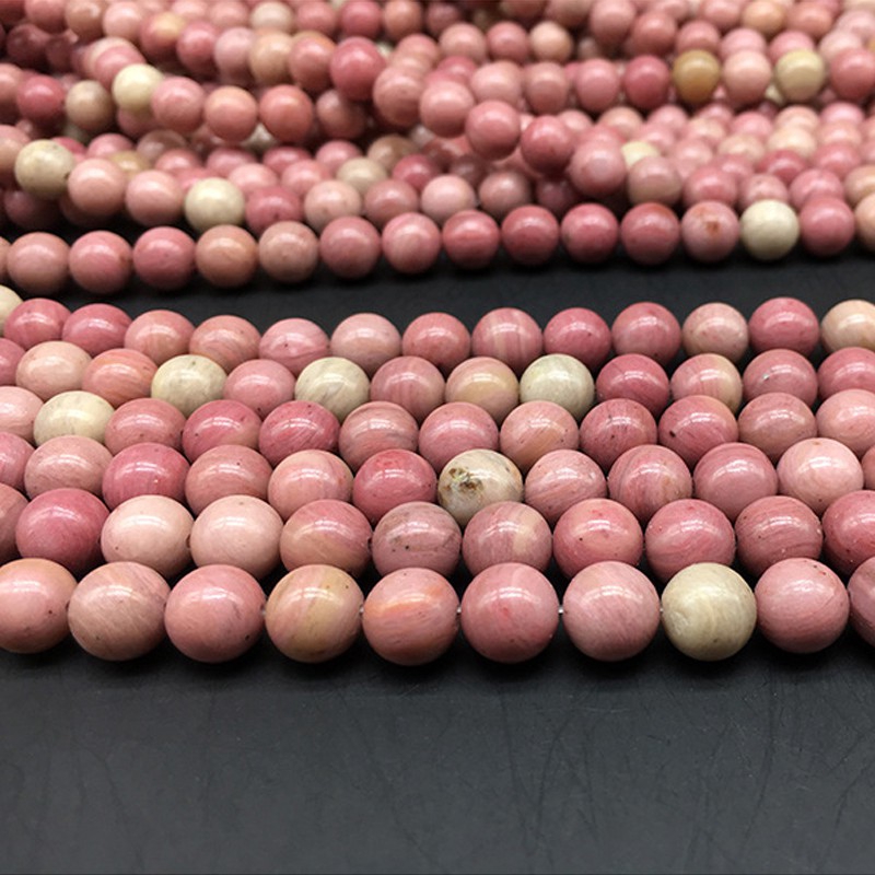 Vòng cổ chuỗi hạt Rhodochrosite tự nhiên 4-12mm hình tròn DIY