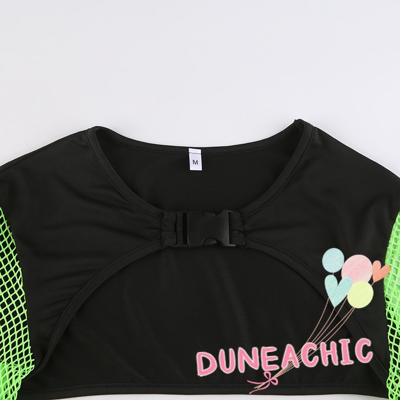 DUNEA Áo Tay Dài Phối Lưới Cài Nút &amp; Họa Tiết Bướm Màu Tương Phản Quyến Rũ Cho Nữ