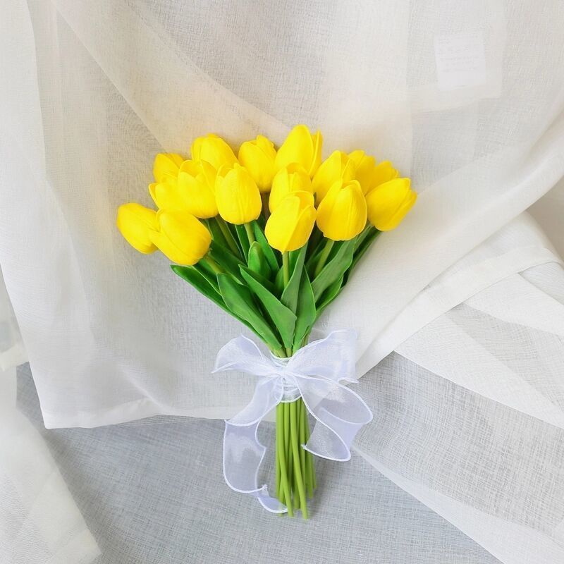 Hoa tulip giả lá xoăn Màu Décor trang trí chất liệu PU cao cấp 34 cm