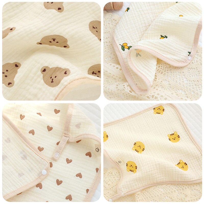 Yếm Ăn Cotton Hai Lớp In Họa Tiết Gấu / Hổ Hoạt Hình Dễ Thương Cho Bé Trai Và Gái