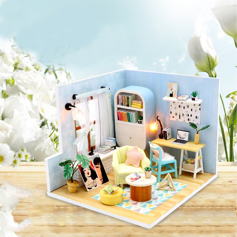 Mô hình nhà DIY Doll House Nhà gỗ Ding Dong Nest Kèm Mica chống bụi, Bộ dụng cụ và Keo dán